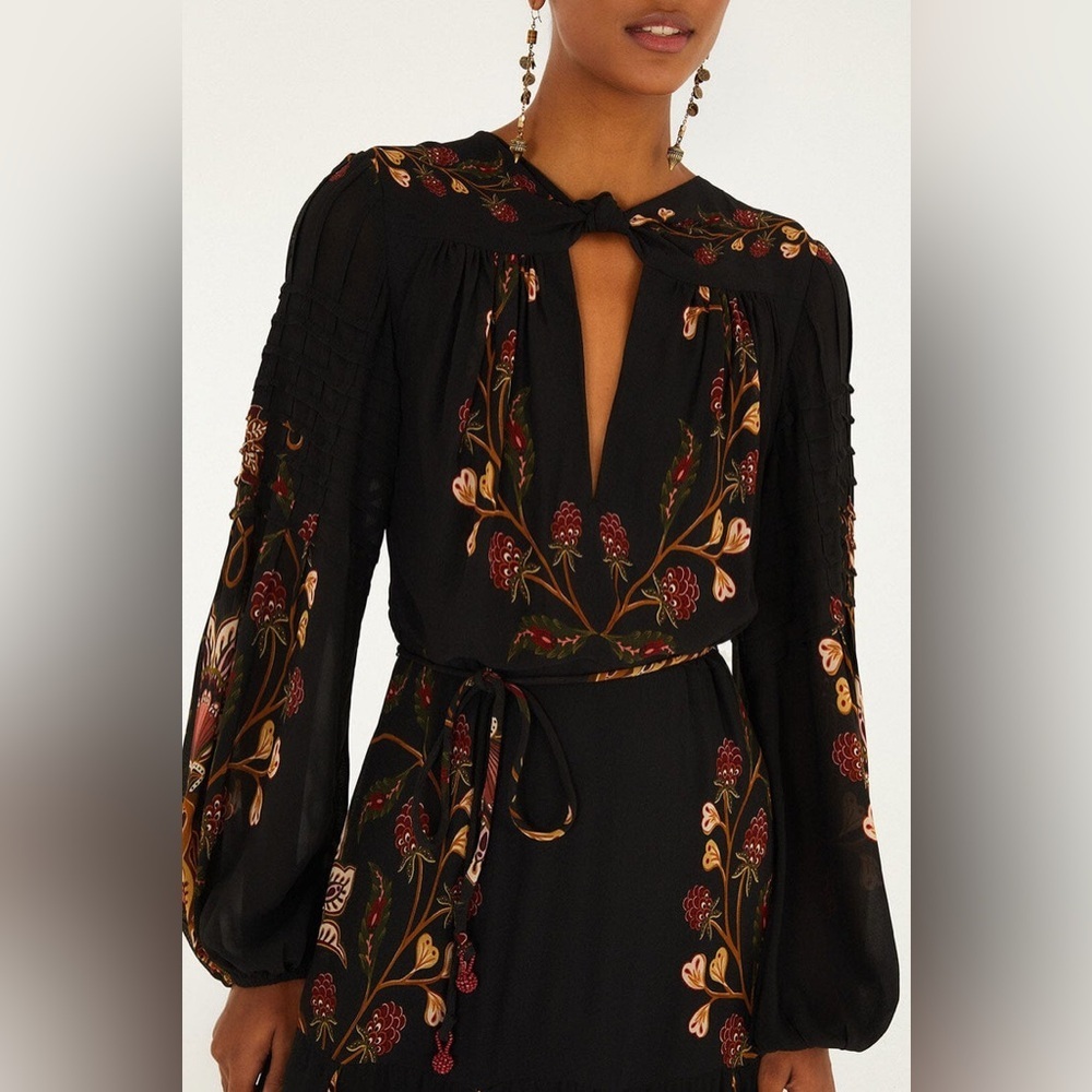 Farm Rio Black Berry Garden Long Sleeve Pleated Midi Dress Size S - Picture 3 of 15